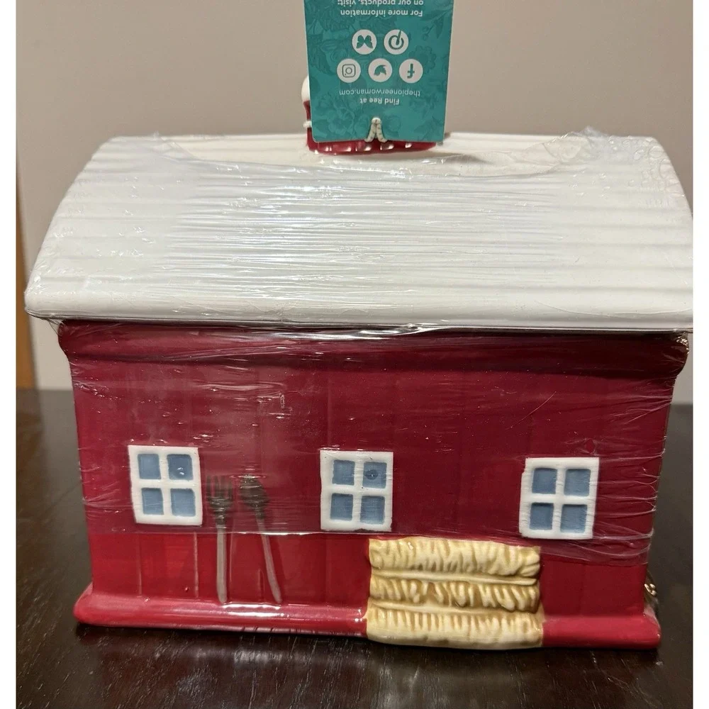 The Pioneer Woman Rustic Red Barn Cookie Jar with Charlie The Basset Hound
